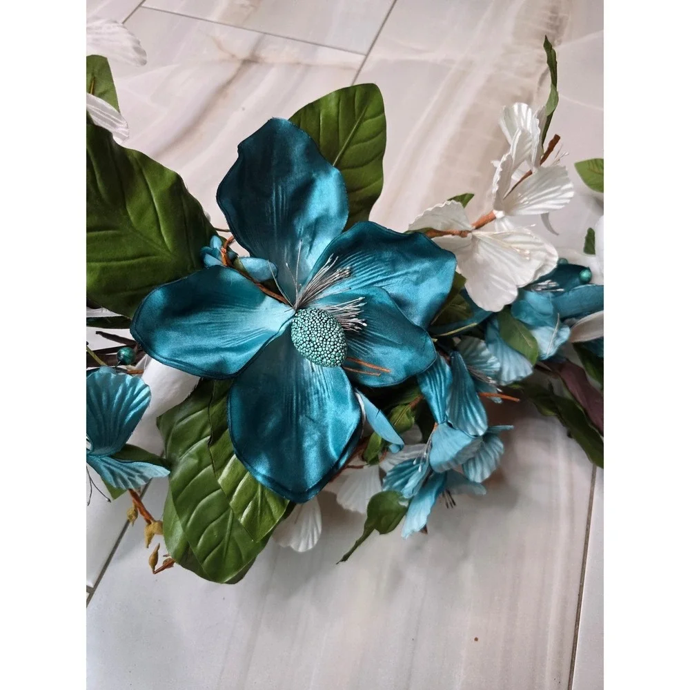 Large Teal & White Floral Wall Decor‎ Metal Flower Wall Art 37